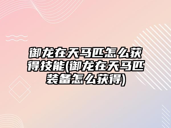 御龍在天馬匹怎么獲得技能(御龍在天馬匹裝備怎么獲得)