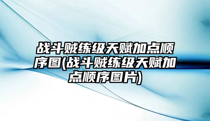 戰斗賊練級天賦加點順序圖(戰斗賊練級天賦加點順序圖片)
