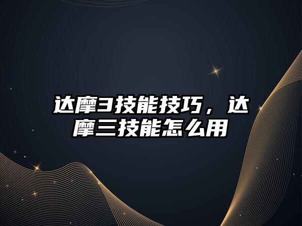 達摩3技能技巧，達摩三技能怎么用