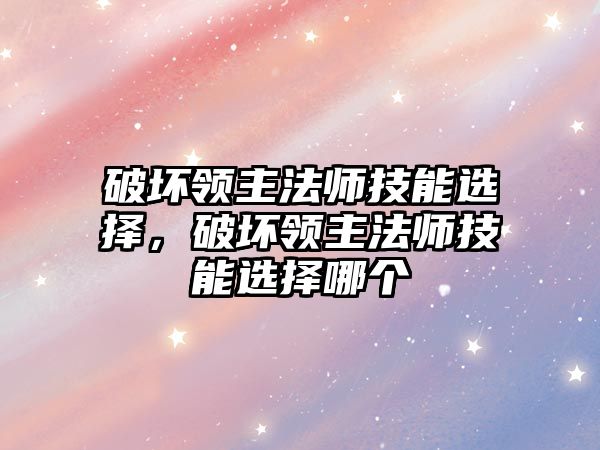 破壞領主法師技能選擇，破壞領主法師技能選擇哪個