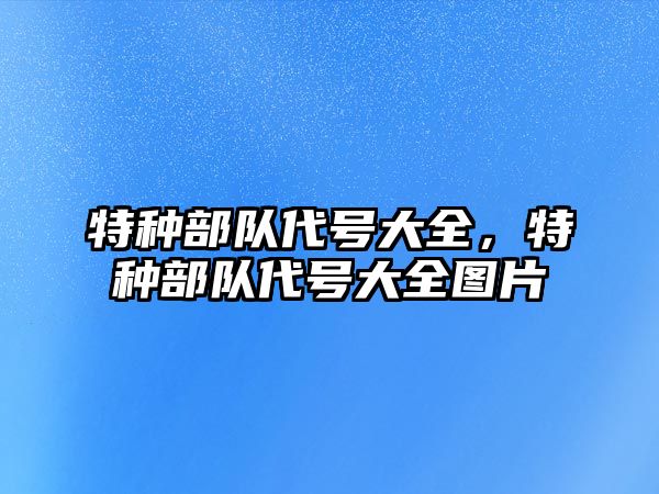 特種部隊代號大全，特種部隊代號大全圖片