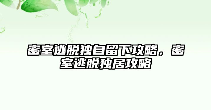 密室逃脫獨自留下攻略，密室逃脫獨居攻略